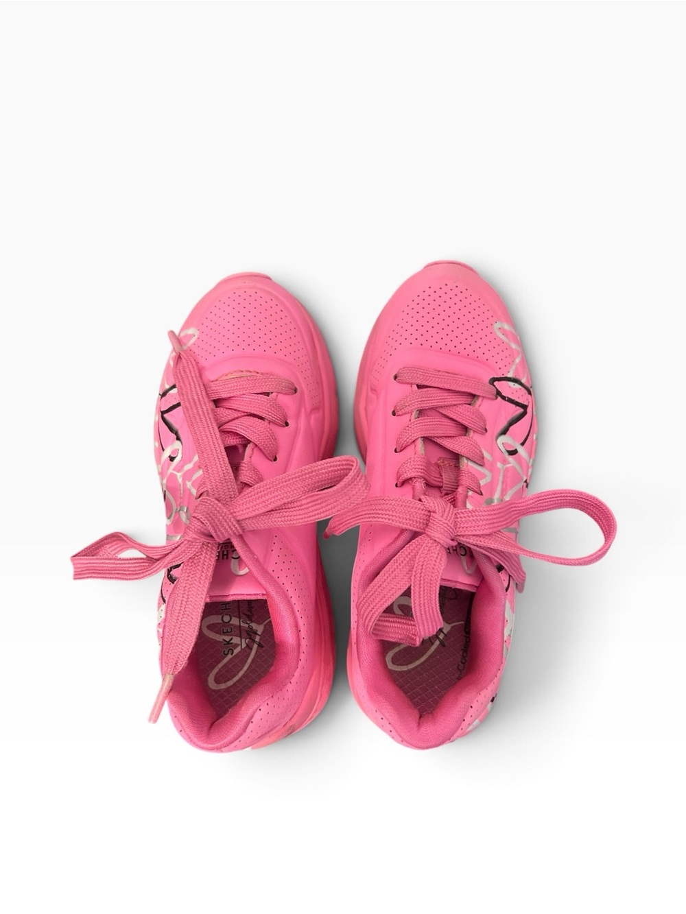 Girls Skechers Hot Pink J Gold Crown uno lite sneakers with hearts detail Sz 11